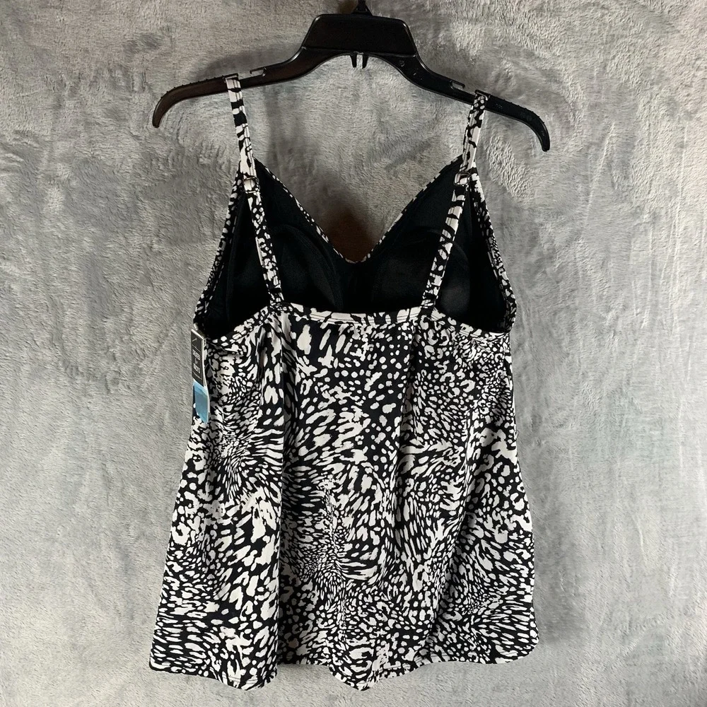 Swim Solutions Women's Swimsuit 18 One Piece‎ Fly Away Dress Black White NWT - Picture 2 of 8